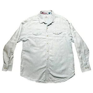Tommy Bahama Chambray Linen Button Down Shirt XL Blue Island Crafted Long Sleeve